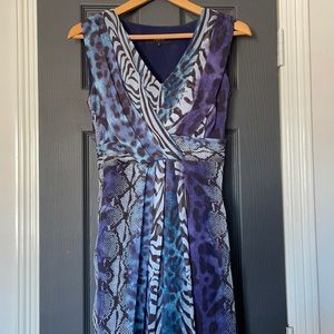 -animal print dress in purple and blue shades